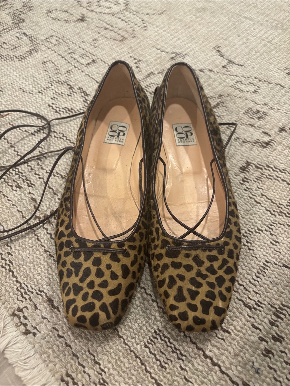 Coop Barney’s New York spotted fur lace up ballet flats